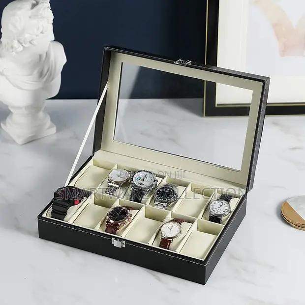 Watch Display Box Organizer, PU Leather With Glass Top in Dar es Salaam, Tanzania