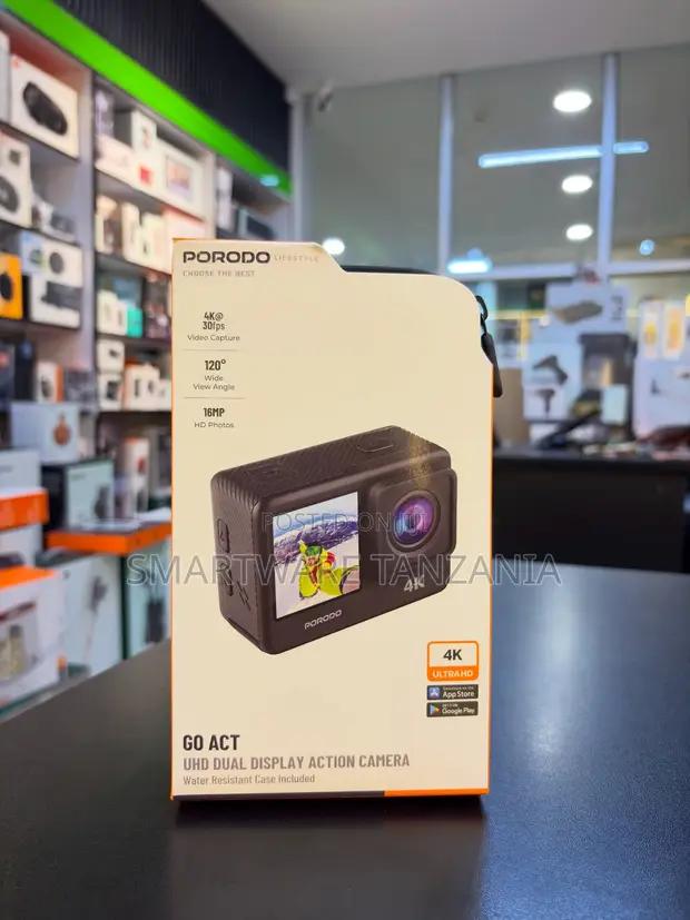 Porodo Go Act Uhd Dual Display Action Camera Wide Angle Waterproof in Dar es Salaam, Tanzania