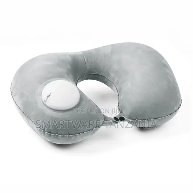 Grey Velvet Inflatable Neck Pillow With Press-button Pump in Dar es Salaam, Tanzania