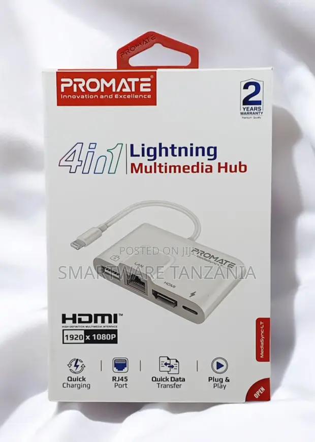 Promate 4in1 Lightning Multimedia Hub Hdmi Rj45 Usb Charge in Dar es Salaam, Tanzania