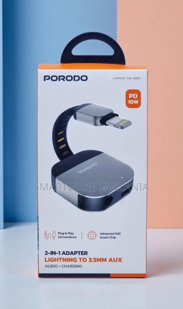 Porodo 2-in-1 Lightning To 3.5mm Aux Adapter 10w Charging in Dar es Salaam, Tanzania