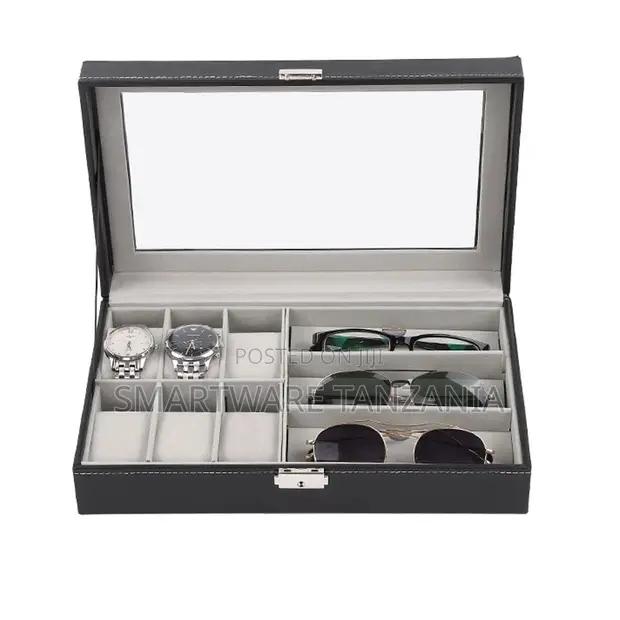 Black Leather Watch Sunglasses Combo Organizer Box Large in Dar es Salaam, Tanzania