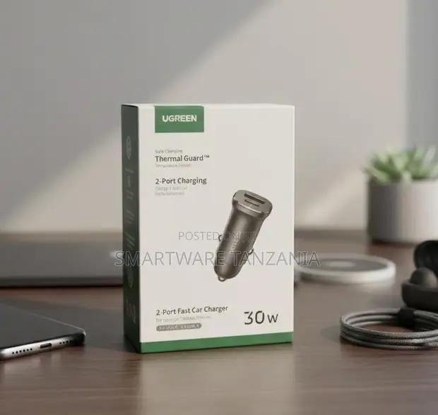 Ugreen 30w 2-port Fast Car Charger Thermal Guard Pd Qc Dual Device in Dar es Salaam, Tanzania
