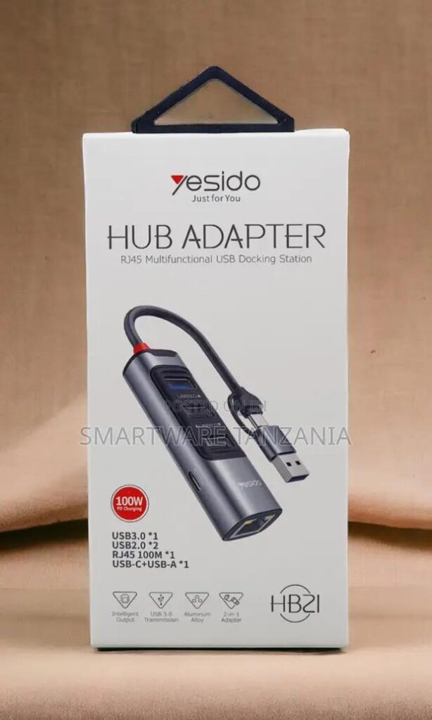 Yesido Hb21 Usb Hub Rj45 Ethernet 100w Pd Usb3.0 Aluminum in Dar es Salaam, Tanzania