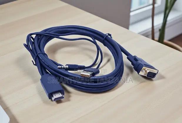 Hdmi To Vga Cable With Usb Power 3.5mm Audio Blue Lead in Dar es Salaam, Tanzania