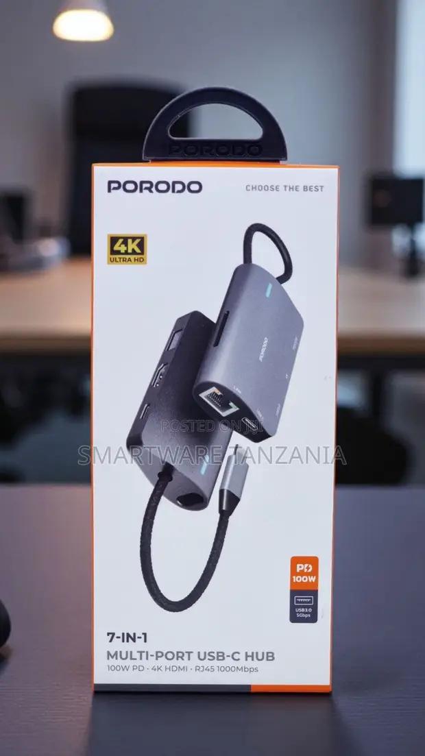 Porodo 7-in-1 Usb-c Hub Hdmi Rj45 1000mbps Pd 100w in Dar es Salaam, Tanzania