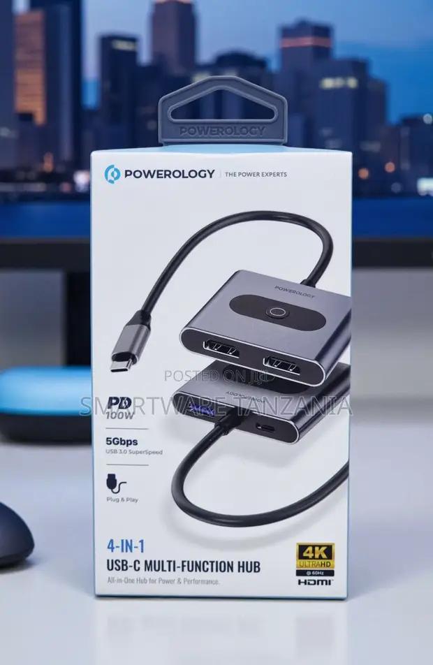 Powerology 4-in-1 Usb-c Hub Hdmi 100w Pd 5gbps in Dar es Salaam, Tanzania