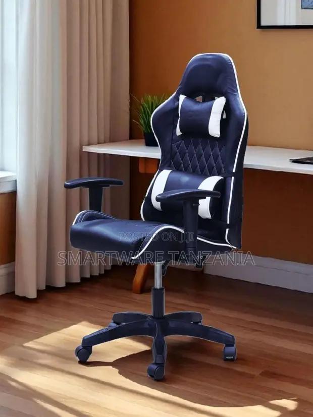 Gaming Chair High Back Navy Blue White Lumbar Neck Cushion in Dar es Salaam, Tanzania